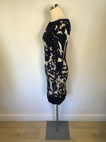 BRAND NEW COAST NAVY & IVORY FLORAL PRINT 3/4 SLEEVE DRESS SIZE 8