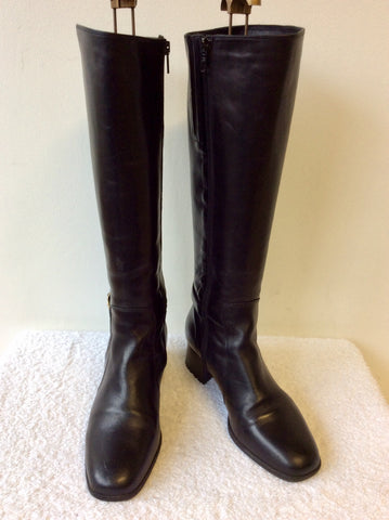 CLARKS BLACK LEATHER BUCKLE TRIM KNEE LENGTH BOOTS SIZE 5.5/38.5