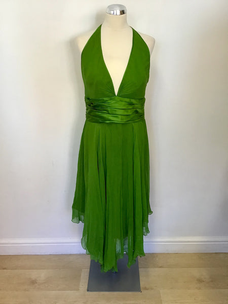 LAUNDRY BY SHELLI SEGAL GREEN SILK PLEATED SPECIAL OCCASION DRESS SIZE 12