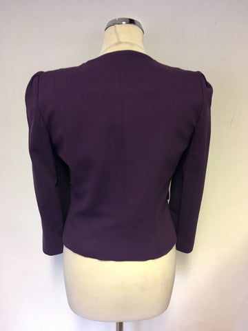 PHASE EIGHT PURPLE HOOK & EYE FASTEN BOX JACKET SIZE 10