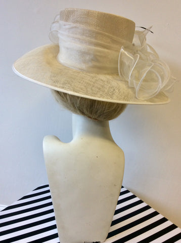 NIGEL RAYMENT IVORY & WHITE WITH BLACK FEATHER TRIM FORMAL HAT