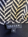 JAEGER BLACK & IVORY CHEVRON PRINT STRETCH V NECKLINE 3/4 SLEEVE PENCIL DRESS SIZE 8