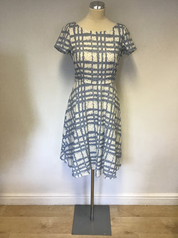 HOBBS LIGHT BLUE & WHITE PRINT SHORT SLEEVE LINEN DRESS SIZE 10