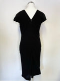 HUGO BOSS BLACK FRILLED FRONTCAP SLEEVED PENCIL DRESS SIZE 8 UK 12