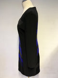 JOSEPH RIBKOFF BLACK,GREY & BLUE LONG SLEEVE PENCIL DRESS SIZE 16