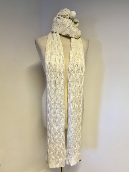 UGG IVORY CABLE KNIT HAT & SCARF SET