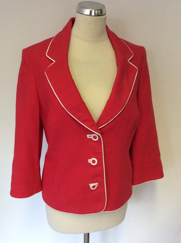 LAURA ASHLEY OCCASIONS CORAL RED LINEN BLEND JACKET SIZE 14