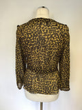 JAEGER BROWN & CAMEL ANIMAL PRINT SILK BLOUSE SIZE 10
