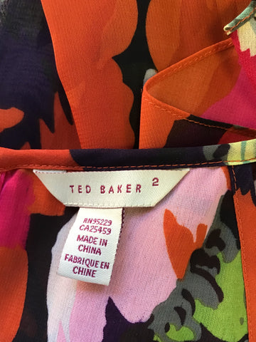 TED BAKER BOLD FLORAL PRINT TIERED LAYER DRESS SIZE 2 UK 10/12