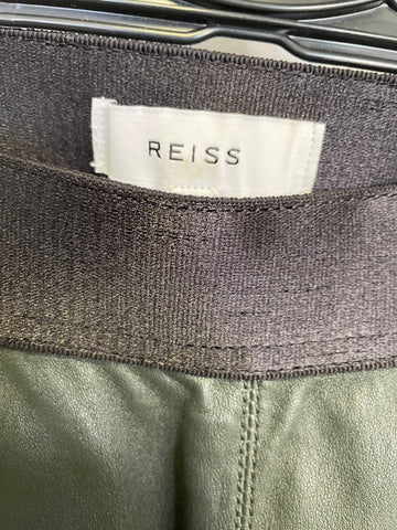 REISS CARRIE OLIVE GREEN LAMBS LEATHER SKINNY LEG ANKLE ZIPPED LEGGINGS SIZE 4