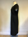LAURA ASHLEY BLACK & GREY SPOT WOOL CALF LENGTH PENCIL DRESS SIZE 14
