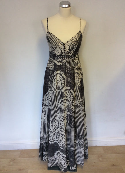 MONSOON GREY & WHITE PRINT STRAPPY COTTON MAXI DRESS SIZE 10