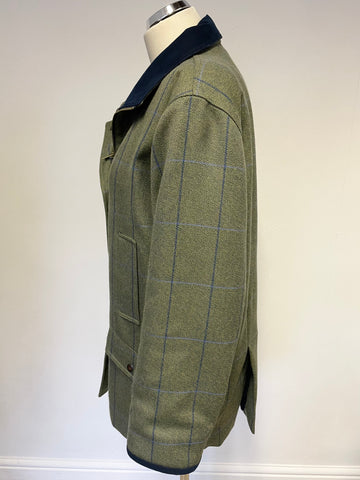 COUSINS OF CHELTENHAM GREEN & BLUE CHECK PURE NEW WOOL COUNTRY JACKET SIZE M