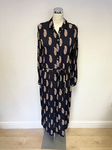 TOAST BLACK PRINT LONG SLEEVE MIDI DRESS SIZE 12