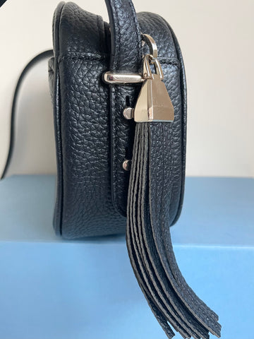 KATE SPADE ANNABEL BLACK LEATHER TASSEL TRIM CROSS BODY/SHOULDER CAMERA BAG