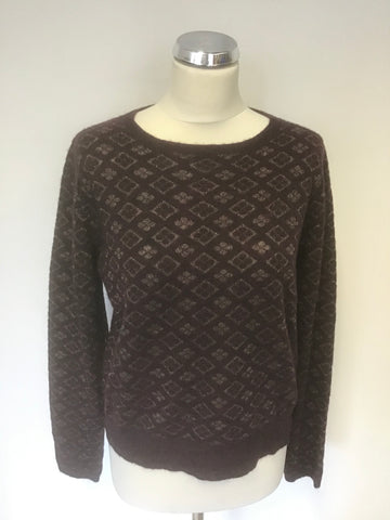 TOAST BURGUNDY & GOLD METALLIC PRINT ALPACA & WOOL BLEND LONG SLEEVE JUMPER SIZE M