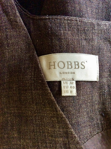 HOBBS BROWN LINEN V NECK PENCIL DRESS SIZE 12