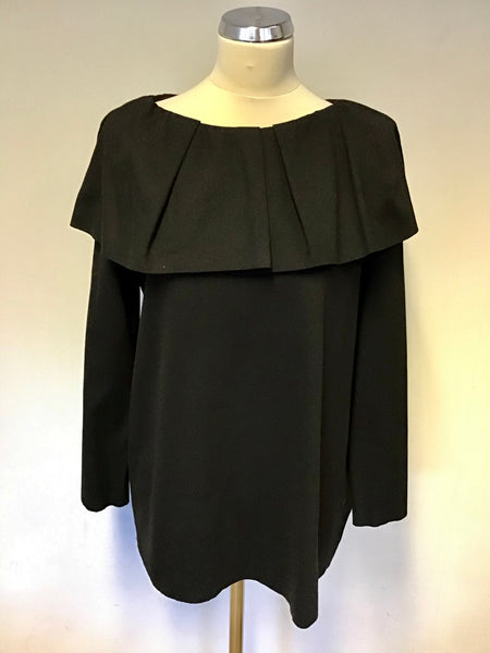 COS BLACK PLEATED EDGE TRIM 3/4 LENGTH SLEEVE TOP SIZE 42 UK 14
