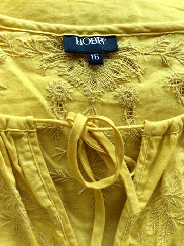 Hobbs Mustard Yellow Embroidered Cotton Tunic Top Size 16