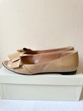 MAX MARA CAMEL PATENT LEATHER PEEP TOE BOW TRIM FLATS SIZE 7/40