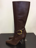 BRAND NEW NEXT SIGNATURE BROWN LEATHER KNEE LENGTH HEELED BOOTS SIZE 5/38