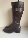 GEOX RESPIRA DARK BROWN LEATHER SILVER BUCKLE TRIM KNEE LENGTH BOOTS SIZE 7/40