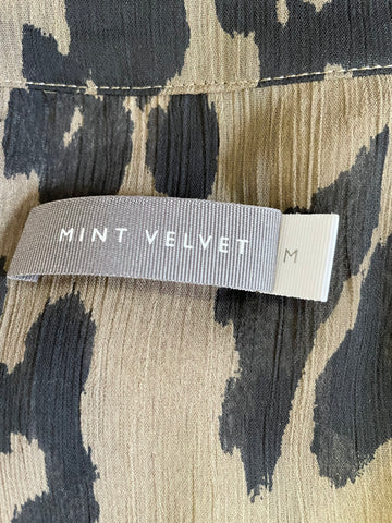 MINT VELVET BROWN & BLACK PRINT LONG SLEEVED BLOUSE SIZE M