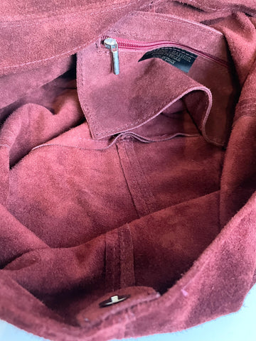 BORSE IN PELLE BURGUNDY SUEDE HOBO SHOULDER BAG