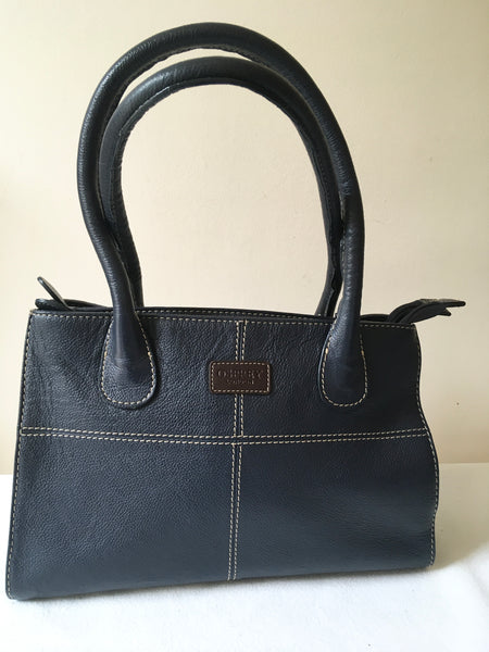 OSPREY DARK BLUE LEATHER STITCH TRIM SHOULDER BAG