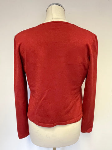 KAREN MILLEN DEEP RED FINE KNIT CAMISOLE TOP & MATCHING CARDIGAN SIZE 2 UK 10