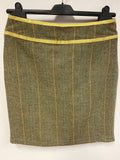 JOULES GREEN & MUSTARD TRIM TWEED WOOL A LINE TIE FRONT SKIRT SIZE 12