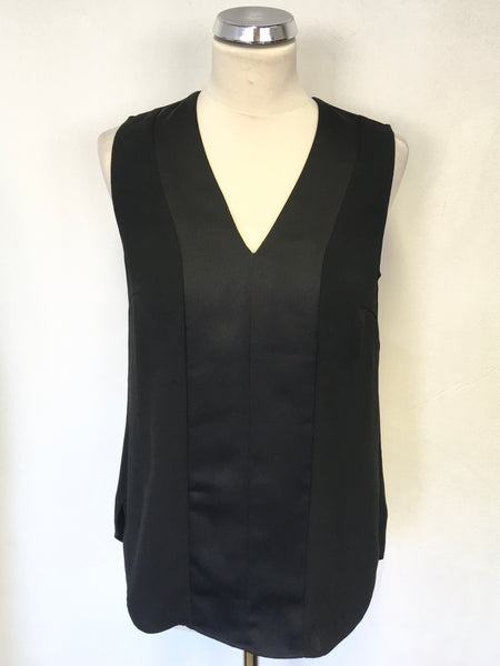 LK BENNETT BLACK SLEEVELESS SILKY PANEL SLEEVELESS TOP SIZE 10