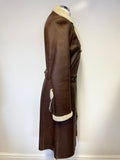 MULBERRY DARK BROWN LEATHER SHEEPSKIN KNEE LENGTH COAT SIZE 10