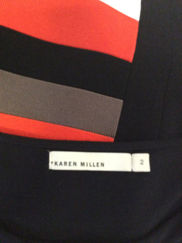 KAREN MILLEN BLACK DRAPE TOP WITH STRIPED SKIRT DRESS SIZE 2 UK 10