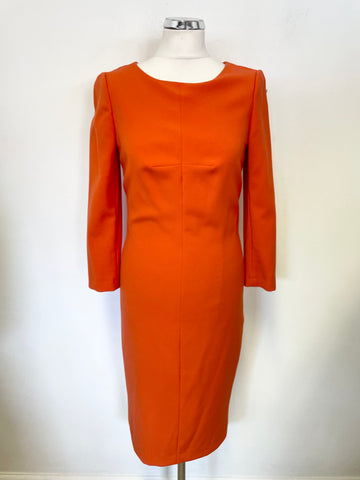 HOBBS ORANGE 3/4 SLEEVED PENCIL DRESS SIZE 10