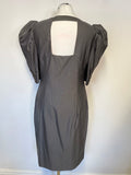 TED BAKER GREY WOOL & SILK BLEND CUT OUT BACK EXTREME HALF SLEEVE PENCIL DRESS SIZE 4 UK 14