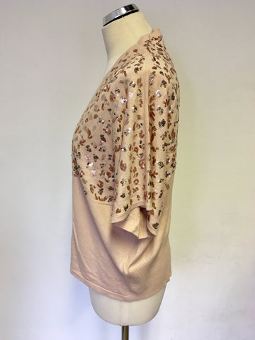 REISS BLUSH PINK BROADWAY SEQUINNED EMBELISHED COVER UP CARDIGAN SIZE L