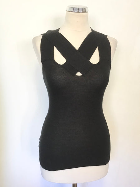 ALL SAINTS BLACK FINE KNIT CROSS OVER OPEN BACK SLEEVELESS TOP SIZE 10