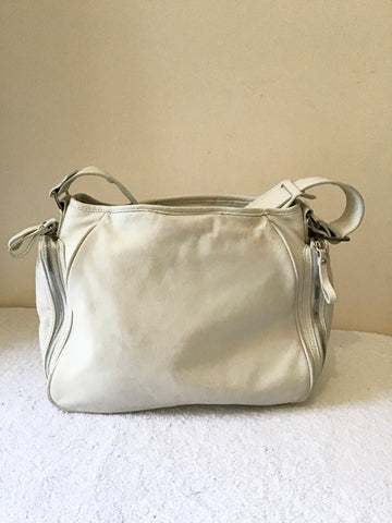 KAREN MILLEN IVORY LEATHER SHOULDER BAG WITH ZIP POCKETS