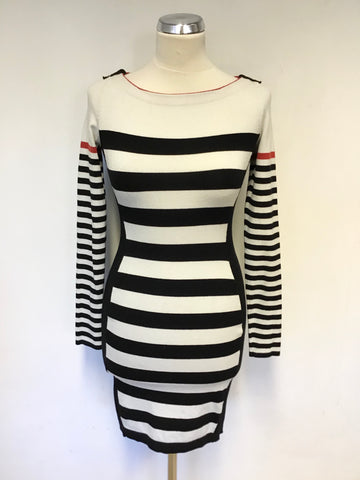 KAREN MILLEN BLACK & WHITE STRIPED KNIT DRESS SIZE 1 UK 8/10