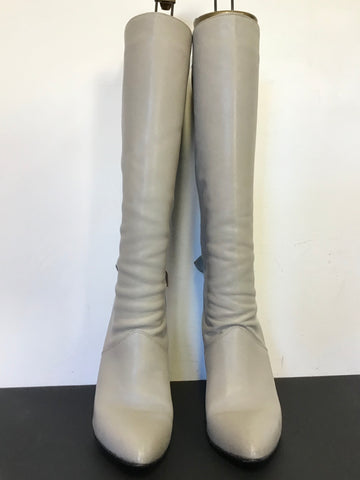 DOLCIS LIGHT GREY LEATHER BOW TRIM HEEL BOOTS SIZE 5.5/38.5