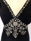 TEMPERLEY BLACK SILK & GOLD EMBROIDERED & EMBELLISHED CROSS OVER BACK TOP SIZE 8