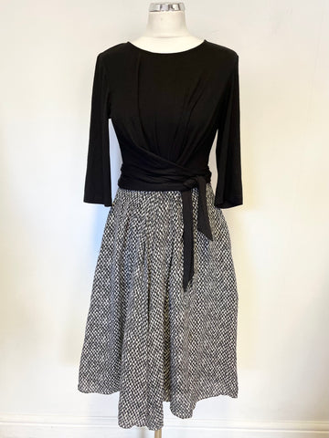 HOBBS BLACK STRETCH BODICE WITH GREY & BLACK SILK SKIRT DRESS SIZE 14