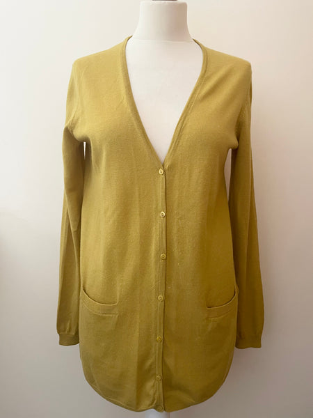 HOBBS MUSTARD 100% WOOL FINE KNIT LONG SLEEVE CARDIGAN SIZE 12