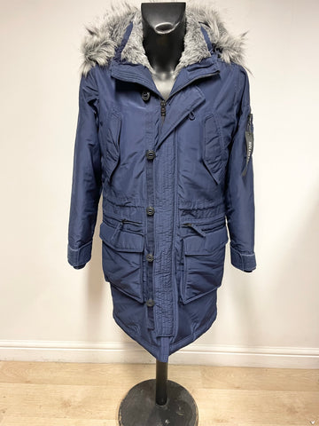 HOLLISTER NAVY BLUE DUCK DOWN & FEATHER FILLED HOODED WARM JACKET SIZE XS