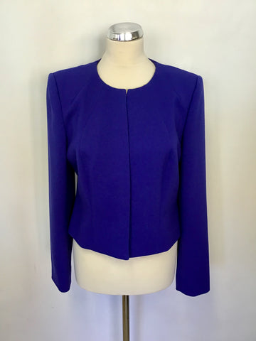 HOBBS BLUE COLLARLESS LONG SLEEVE JACKET SIZE 14