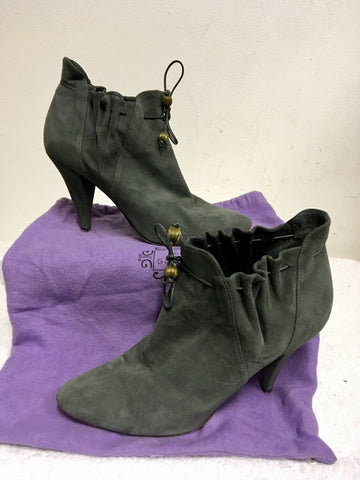 LULU GUINNESS GREY SUEDE DRAWSTRING TIE ANKLE BOOTS SIZE 6/39