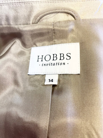 HOBBS INVITATION OYSTER BEIGE WITH WHITE CROCHET LACE TRIM PENCIL DRESS & JACKET SUIT SIZE 14