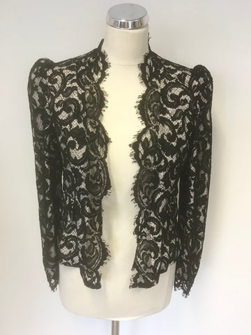 KAREN MILLEN BLACK LACE & CREAM LINED SPECIAL OCCASION JACKET SIZE 10