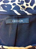 JAEGER BLACK & CAMEL PRINT SILK CALF LENGTH SKIRT SIZE 12